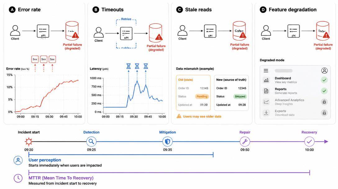 One partial failure, many user-visible outage symptoms